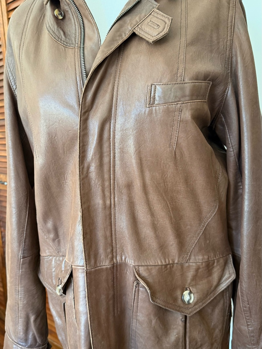 Calvin Klein Brown Leather Long Jacket